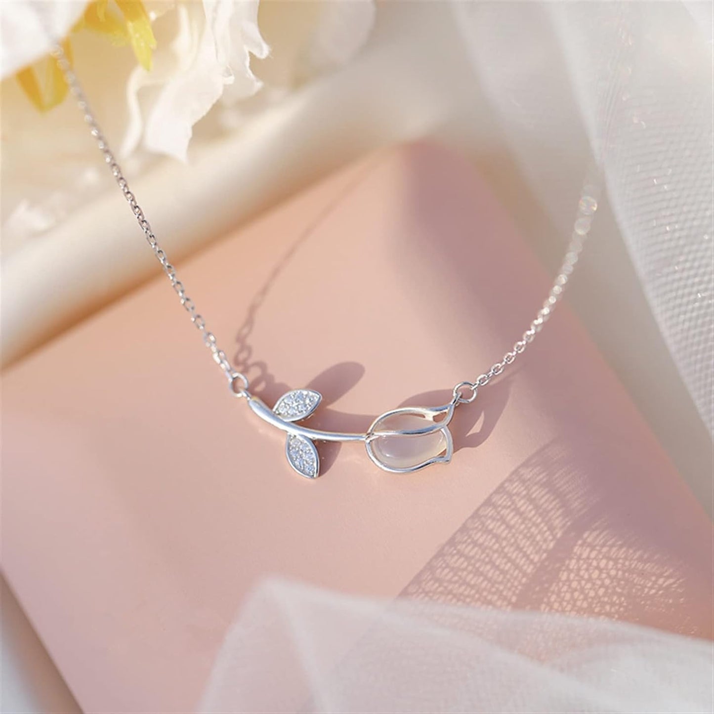 Honey Moon CZ Tulip Flower 925 Sterling Silver