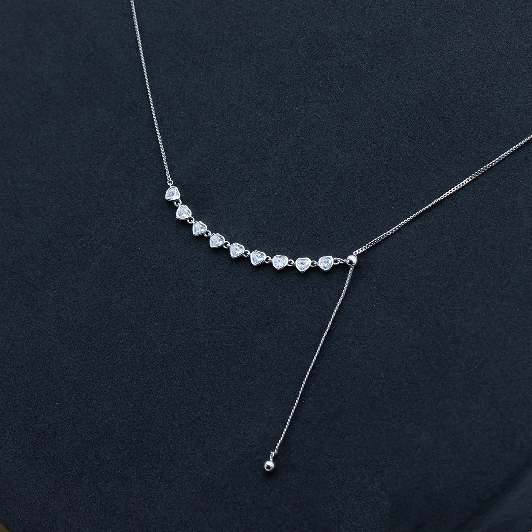 Silver Diamond Hearts Linked Pendant With Chain